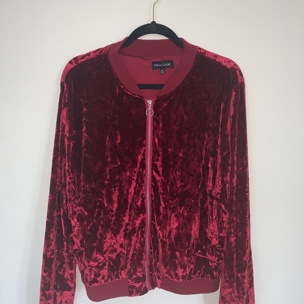 Crushed red velvet bomber jacket